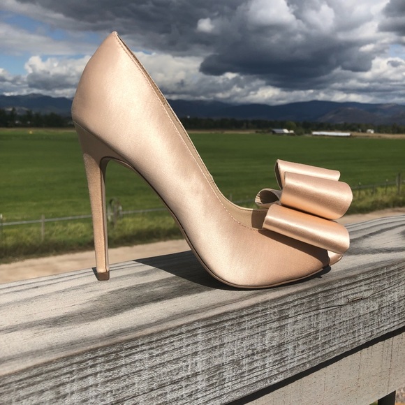 ASOS nude peep toe bow heels . Sz.8 - Picture 6 of 8
